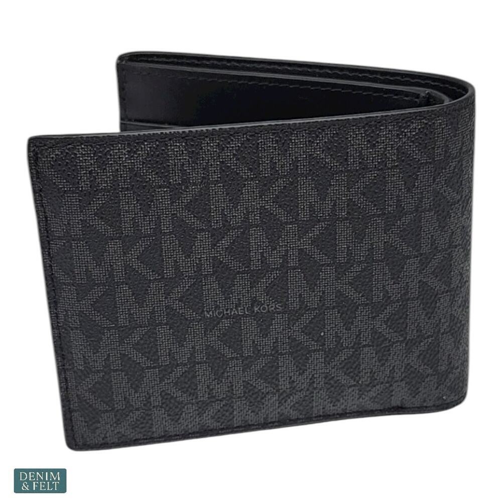 NEW Michael Kors Cooper Billfold Wallet w/ Passcase Black MK Logo Print‎ - Picture 4 of 10